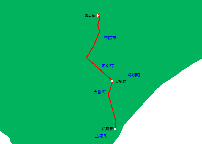 旧忠類駅（旧広尾線）、広尾線の詳細鉄道マップ（北海道）